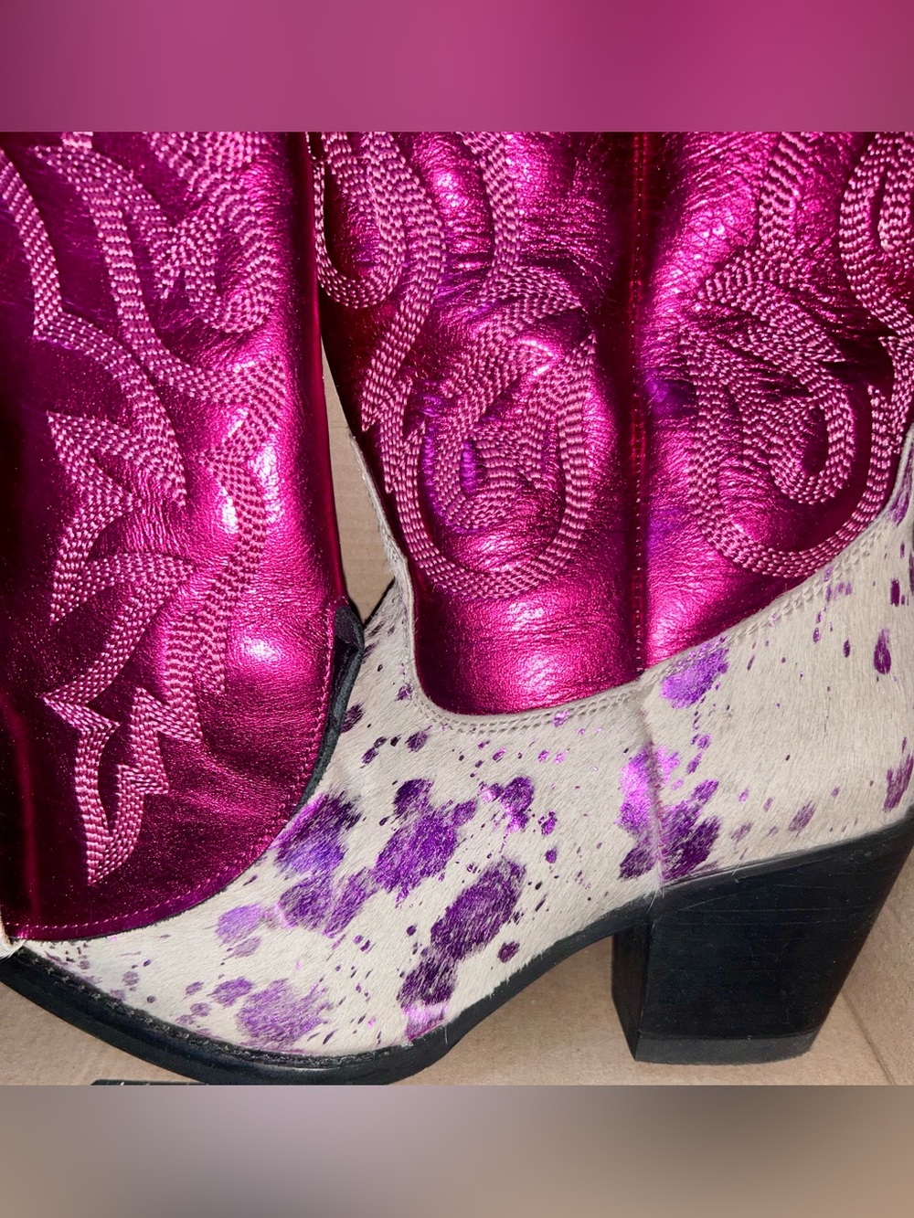 Metallic Hot Pink Snip Toe Cowboy Boots - Leather & Harion 7.5 - Picture 8 of 13